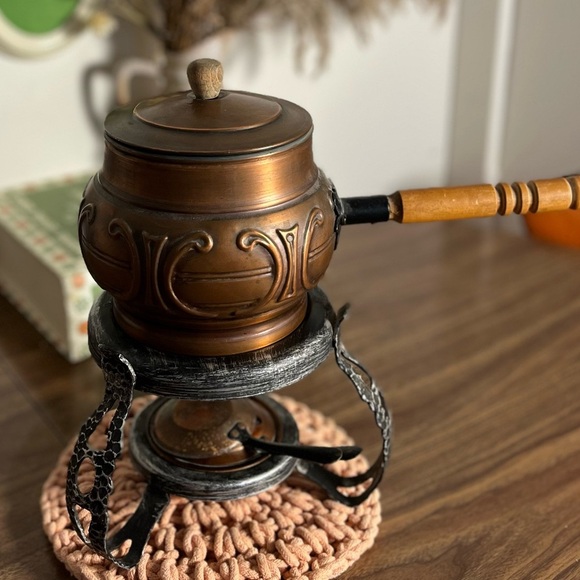 Vintage 70s Fondue Set - Copper & Cast Iron - Picture 4 of 13